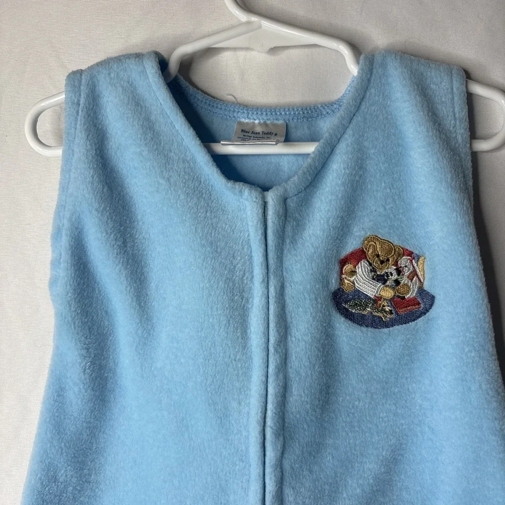 Vintage Blue Jean Teddy Sleepsack Springs Industries Flannel OS Wearable Blanket